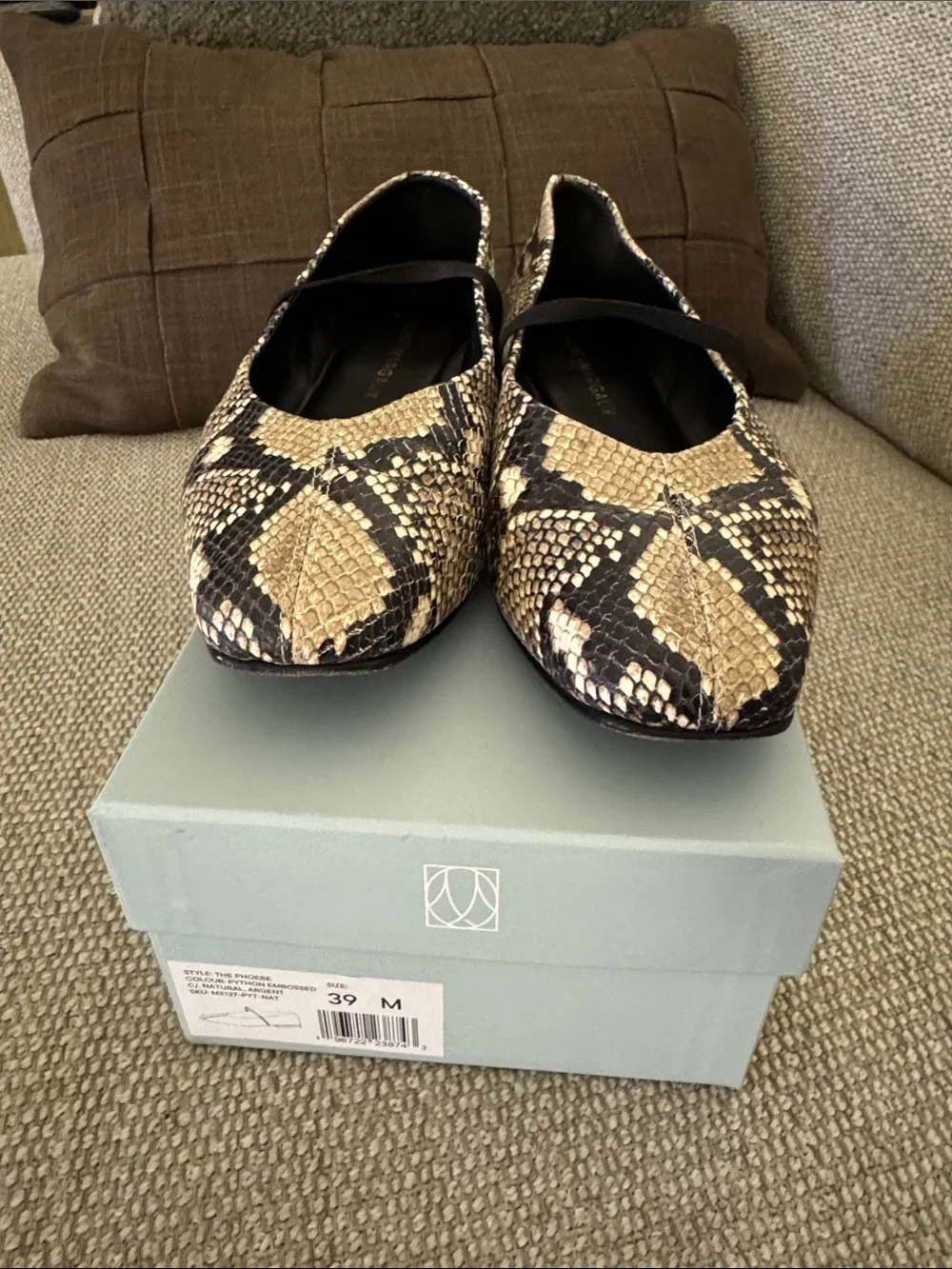 Margaux The Phoebe Black and Beige Snake-Print Ballet Flats